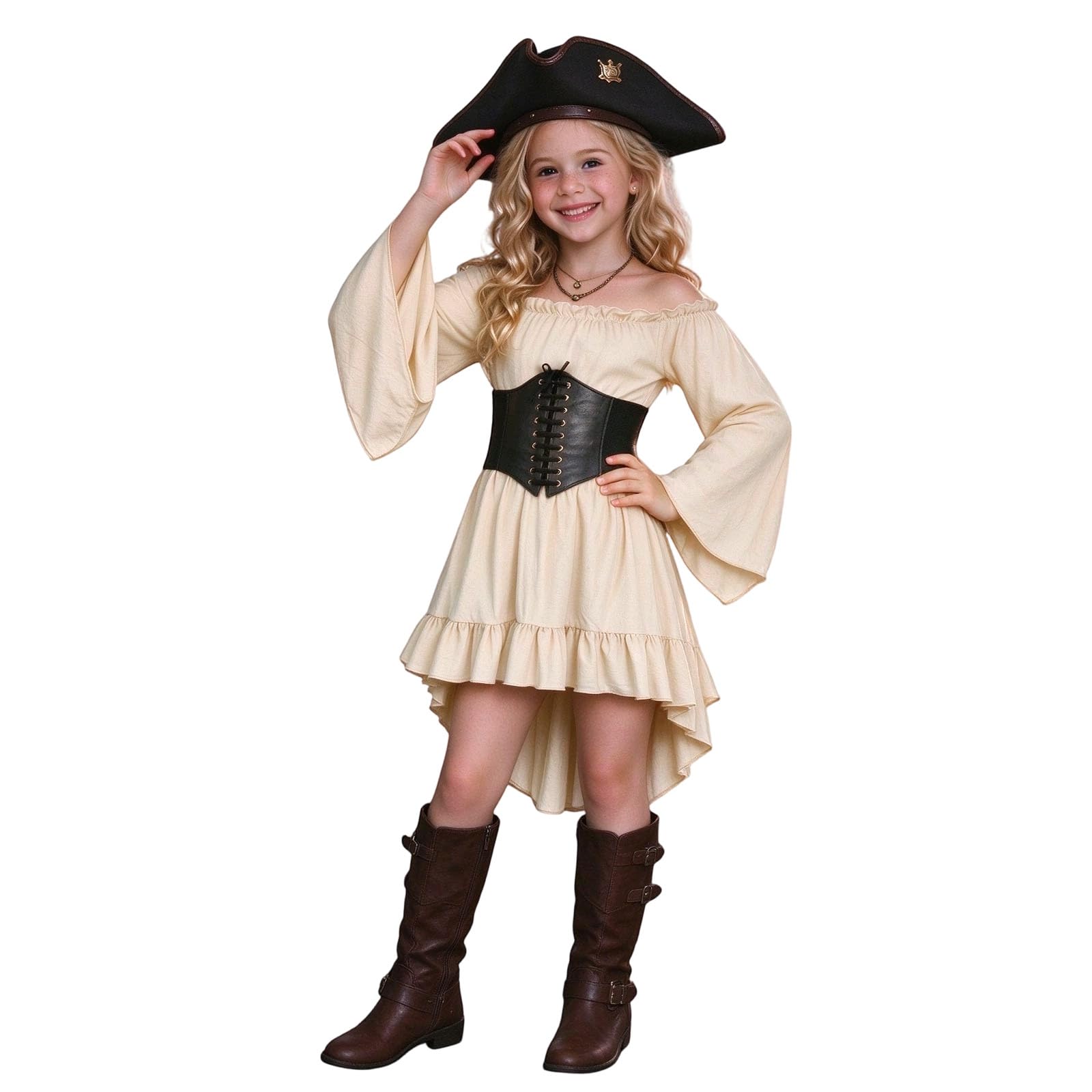 Pirate Costume Kids, Girls Pirates Costumes Cosplay with Pirat Dress and Corset Belt, Halloween Carnival Costumes Pirate Themed Children Dressing Up Outfit โ image 1