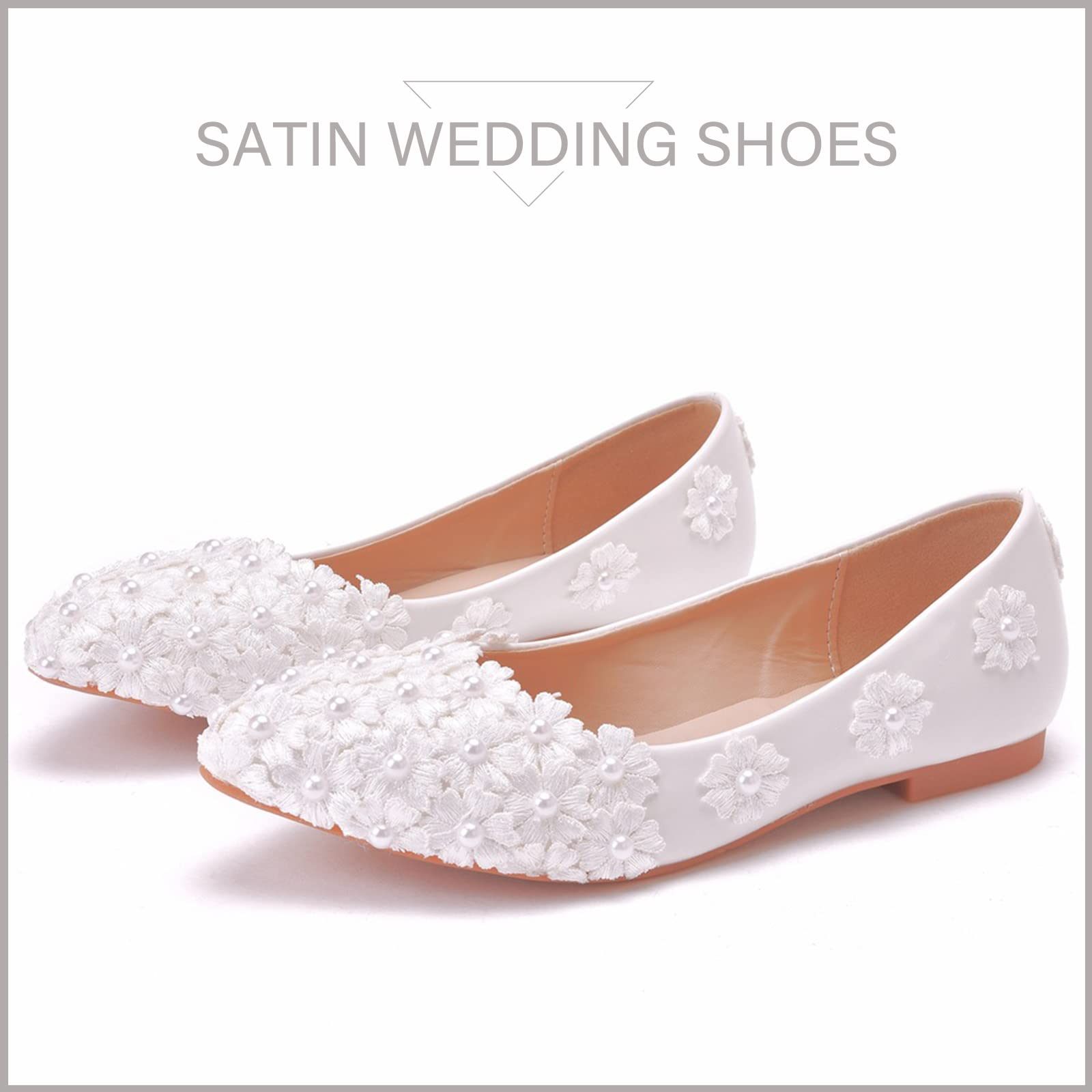 Scarpe Basse da Sposa, Décolleté in Pizzo Bianco da Sposa, Scarpe Casual Ballerine, Scarpe da Sposa con Imitazione di Fiori Adatte per Matrimoni, Feste, Feste da Ballo