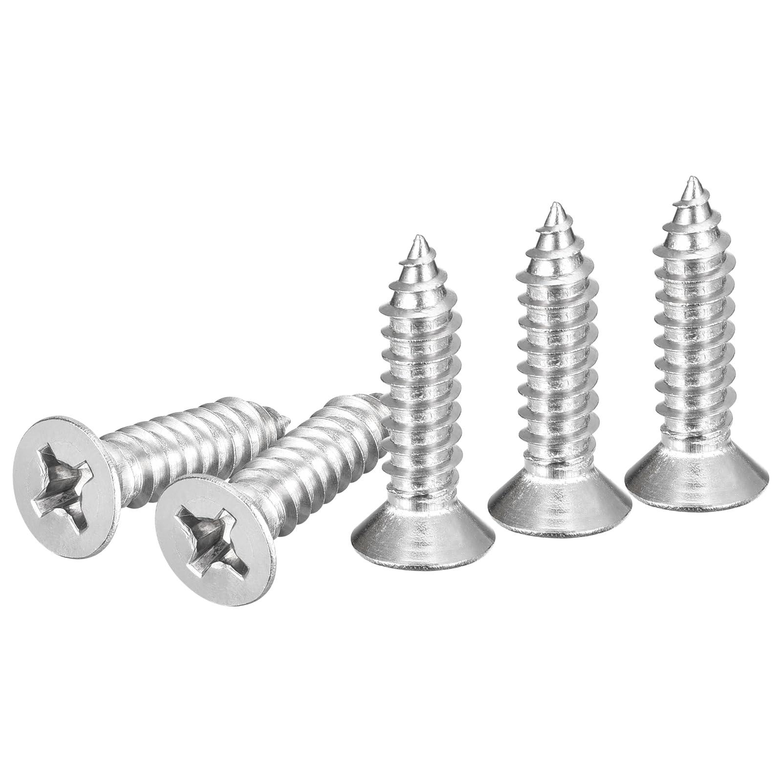 DTGN 25Pcs #14x1" Flat Head Wood Screws, 304 Stainless Steel Phillips Self Tapping Screws - Good for Woodworking Furniture - Silver