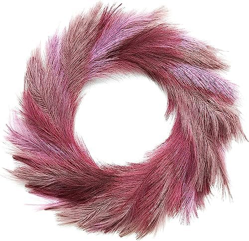 LOZIDECOR Faux Pampas Grass Wreath, 27" Large Boho Wreath for Wall Decor | Premium Artificial Pampas Wreath Fall Decor | Interior & Exterior Silk Boho Style Modern Wreath Decoration (Red Rose Mix)