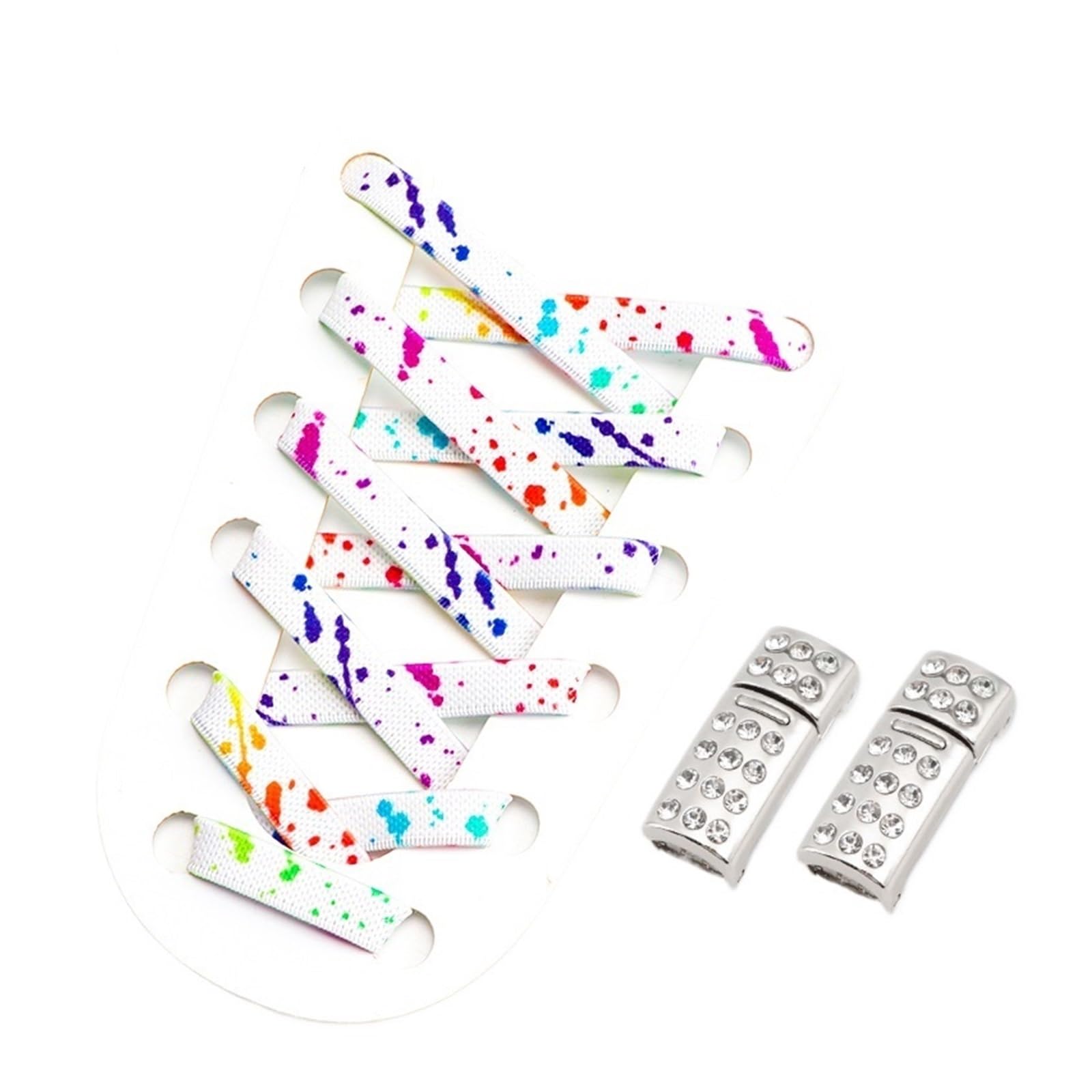 Cordones, Cordones de Zapatos Diamantes con Bloqueo, Cordones sin, elásticos Planos for Zapatillas Deporte, Tinta contra Salpicaduras(White Colorful)