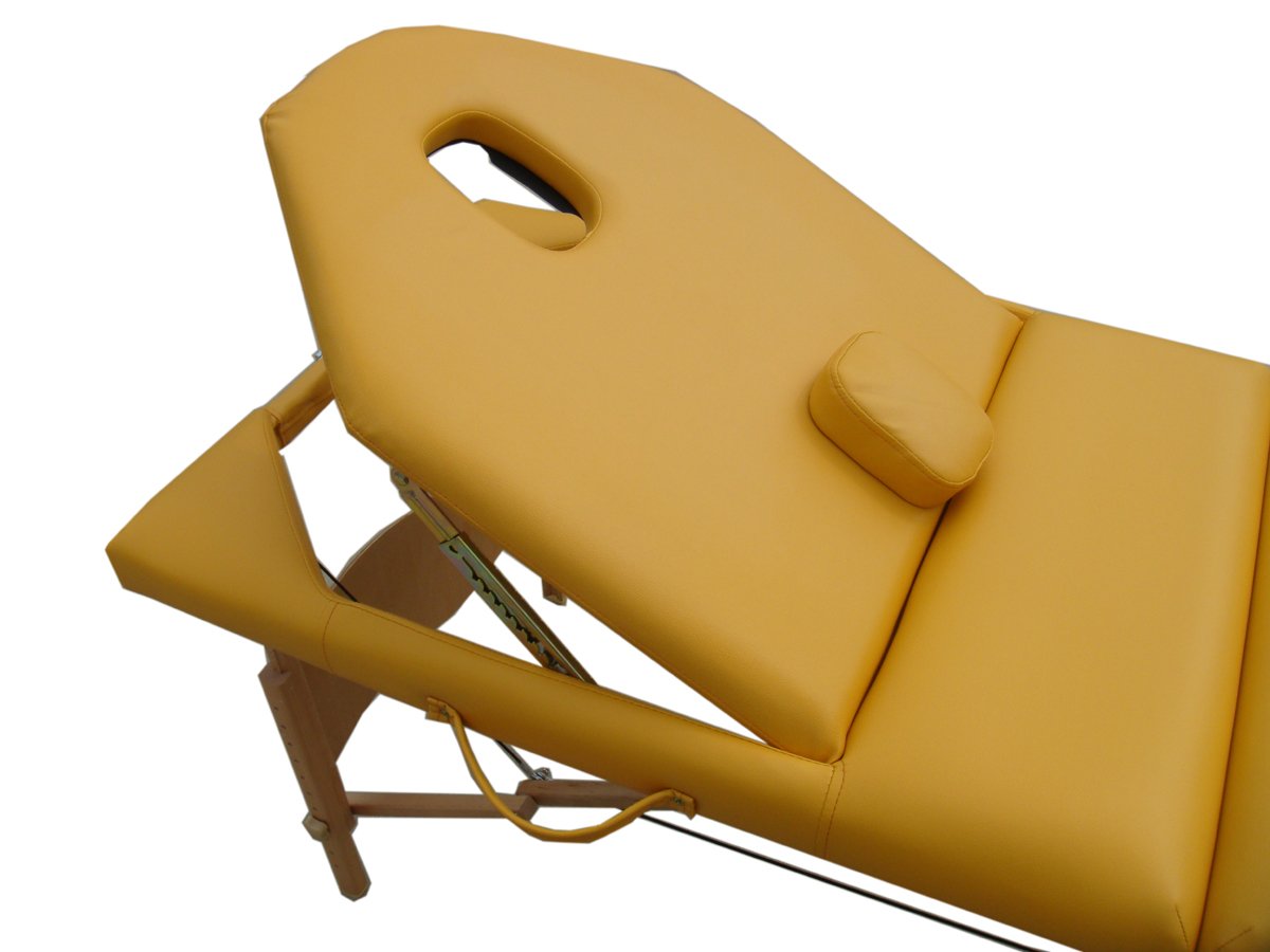 Mucola Massageliege 3 Zonen Massagetisch Holz| klappbar und höhenverstellbar | Portable Massagebank inkl. Zubehör Kopfstütze, Armlehnen und Tragetasche - Gelb