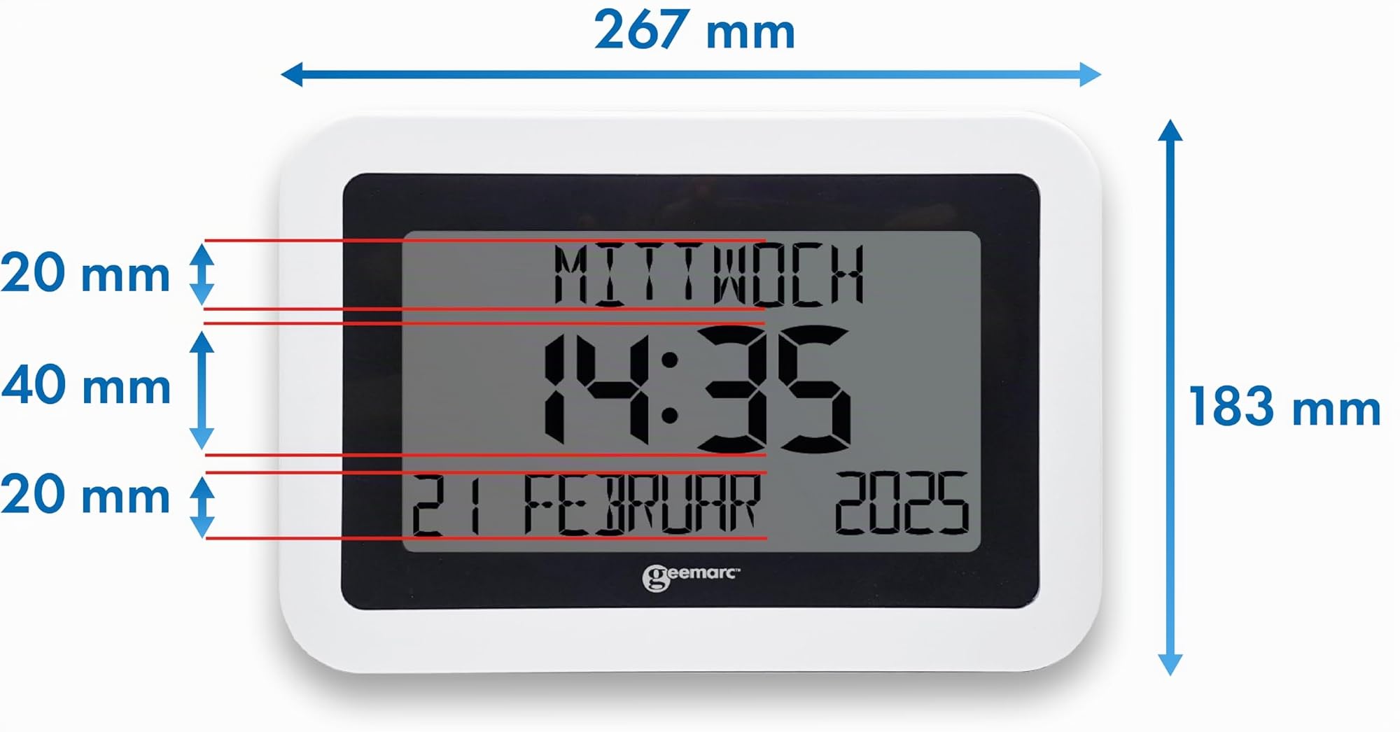 Orologio Calendario - Geemarc Viso10 con Impostazione Automatica dell'Ora e Caratteri Grandi - Per Persone Affette da Alzheimer - Funzionamento a Batteria - Senza Retroilluminazione - Versione IT