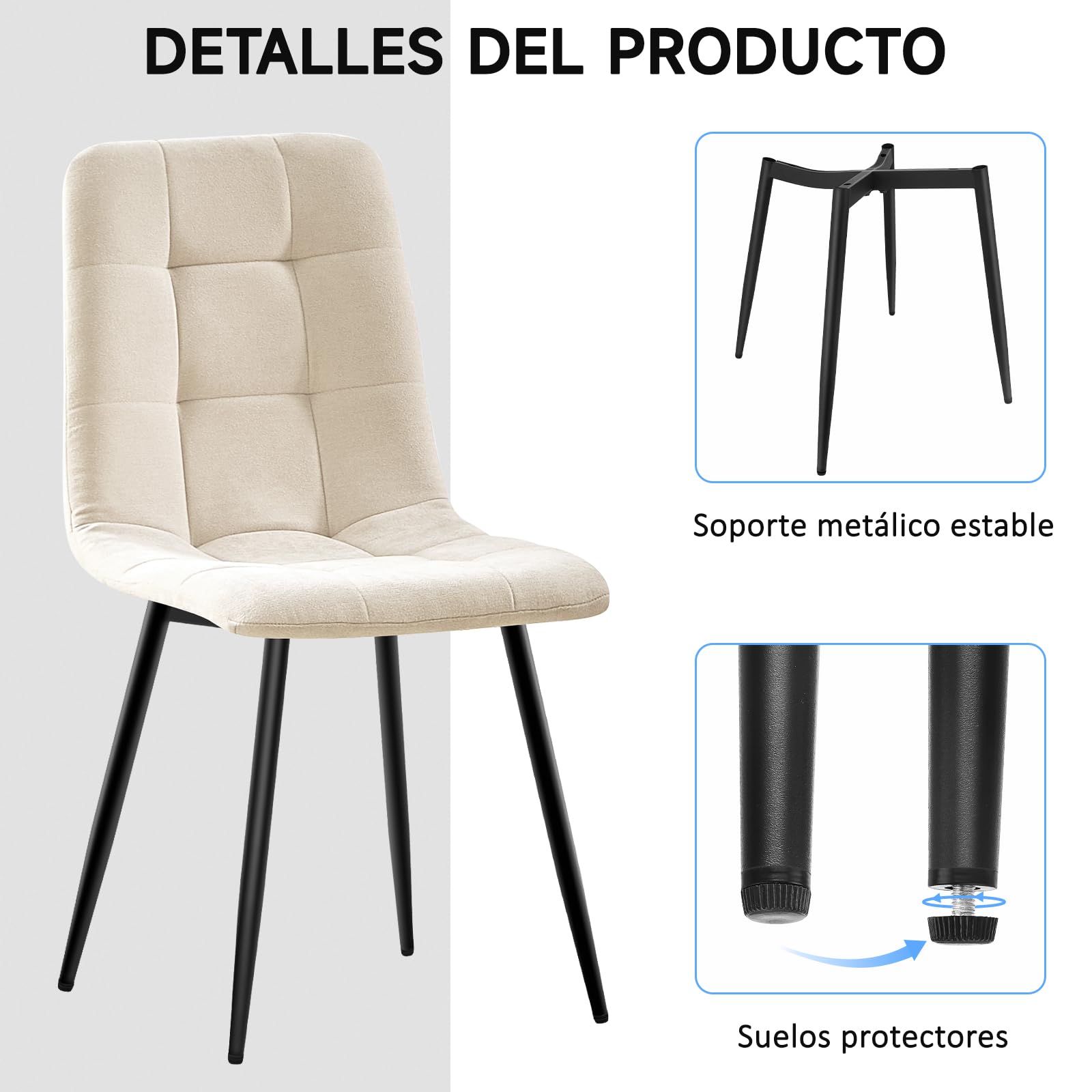 Pack de 4 Sillas de Comedor, Sillas Cocina con Tela de Lino Y Patas De Metal Negro,Sillas Tapizadas,Silla de Dormitorio,Silla de SalóN,Sillas Comedor Modernas-Khaki