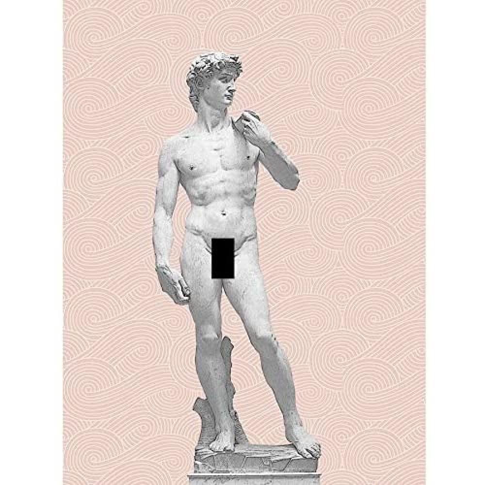 Artery8 Statue of David by Michelangelo Classic with Abstract Art Pink Greek Swirl Meander Unframed Wall Art Print Poster Home Decor Premium