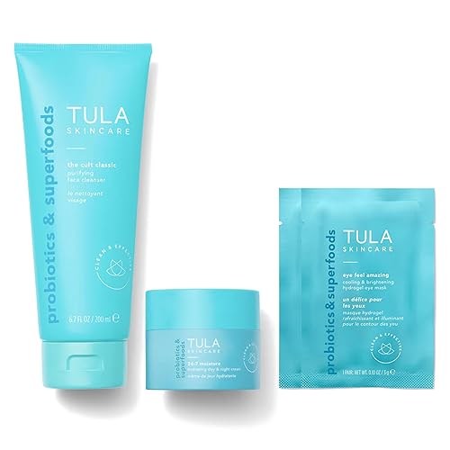 TULA Cuidado de la piel All Is Bright - Kit de hidratación diaria, incluye 2 máscaras de ojos increíbles, el limpiador clásico Cult de 6.7 onzas y