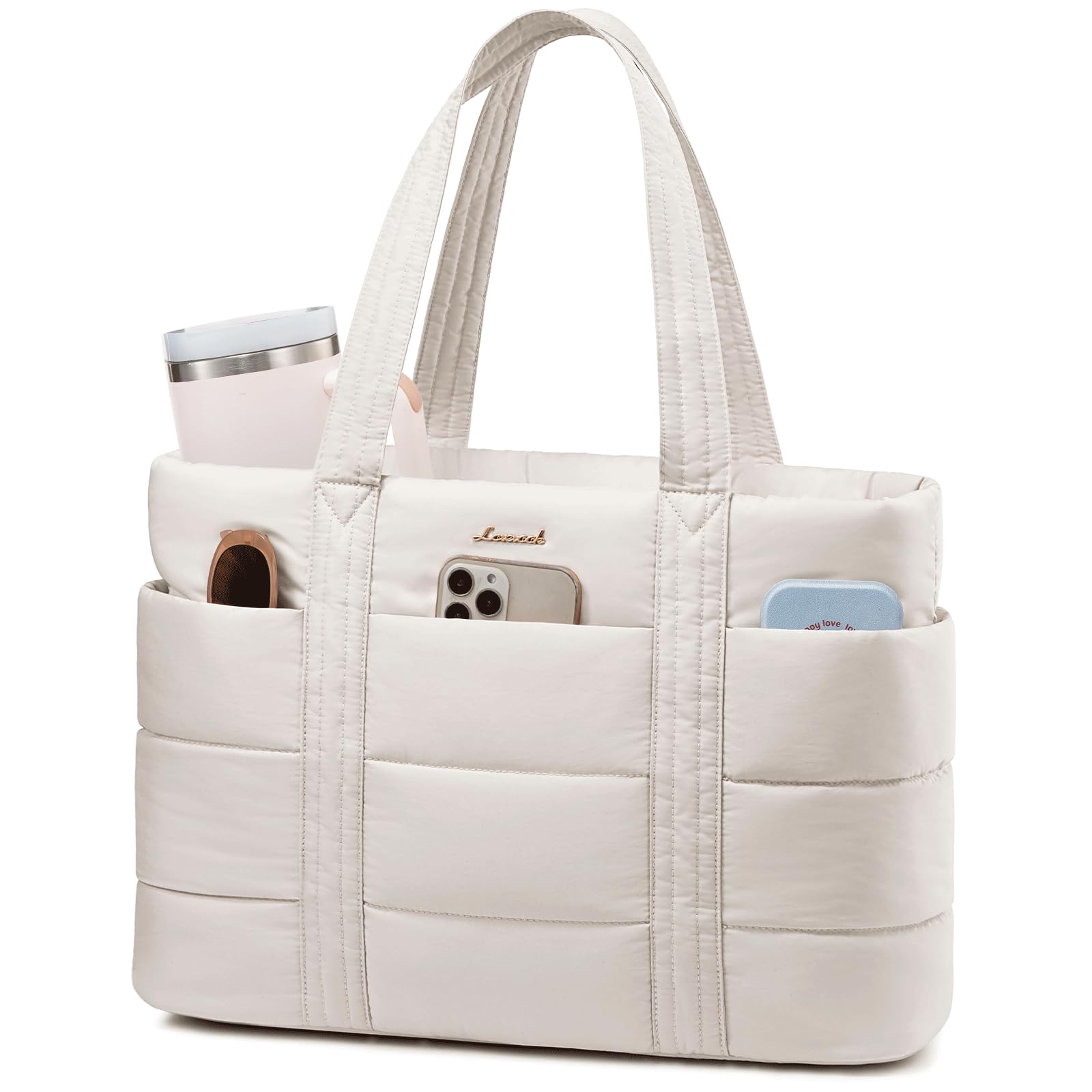 LOVEVOOK Tote Bag for Women, Large Puffer Work Tote Bag for 15.6 Inch Laptop, Lightweight Travel Tote with Zipper Gifts for Women