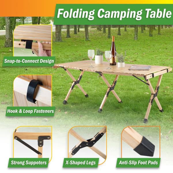 Foldable Camping Table - Mesa Plegable de Camping de 4 pies con Tapa de Madera Natural y Bolsa de Transporte por Wakeman Outdoors miniatura 4