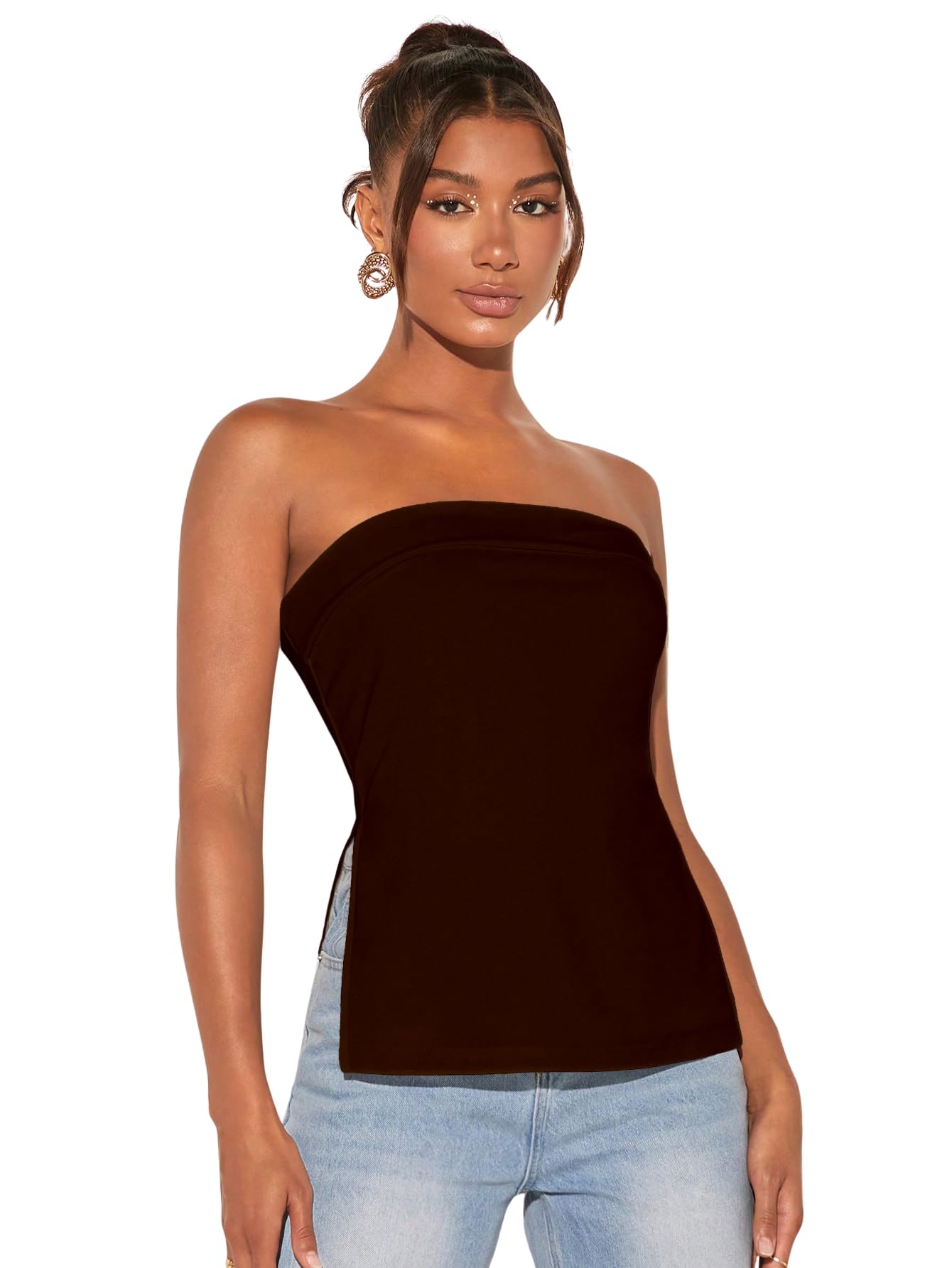 Aahwan Solid Split Strapless Hem Tube Top with Side Slit Crop Top for Women's & Girl's-picture-21