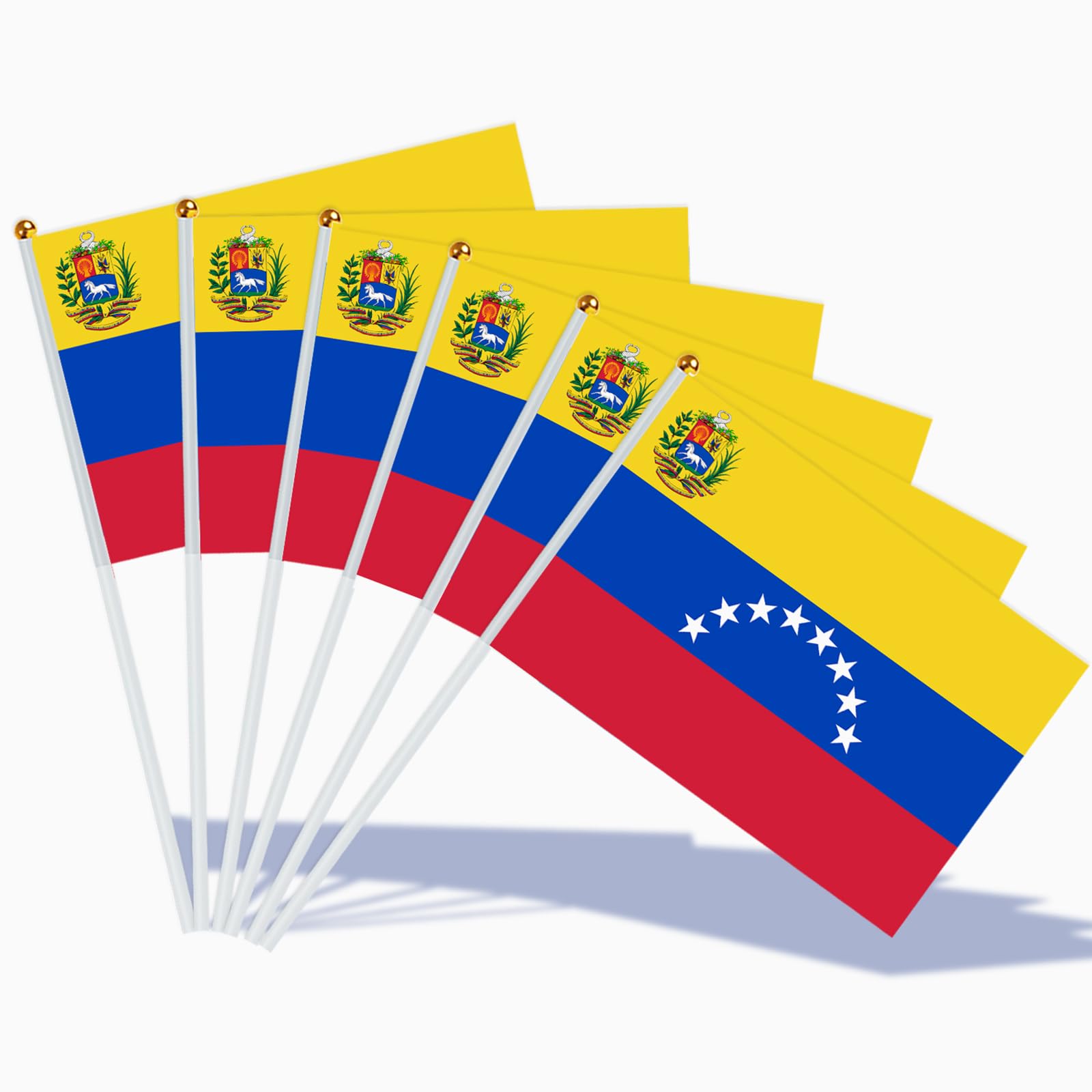 AhfuLife 15pcs Venezuela Flags on Sticks for Party Decorations, 14 x 21cm Hand Held Venezuelan Small Flags with 30cm White Pole for National Day World Cup Football Sports Event Garden Street Decor — image 1