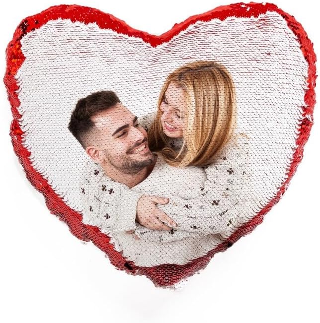 Miniatura 3 de CanvasChamp Almohada personalizada con lentejuelas en forma de corazón, funda de almohada reversible personalizada con lentejuelas, almohada