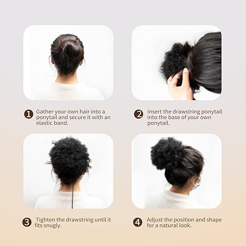 Miniatura 5 de FEIPRO Extensiones de cabello rizado afro con cordón para mujeres afroamericanas, negras, con dos clips, 16 pulgadas, #1B, color negro natural