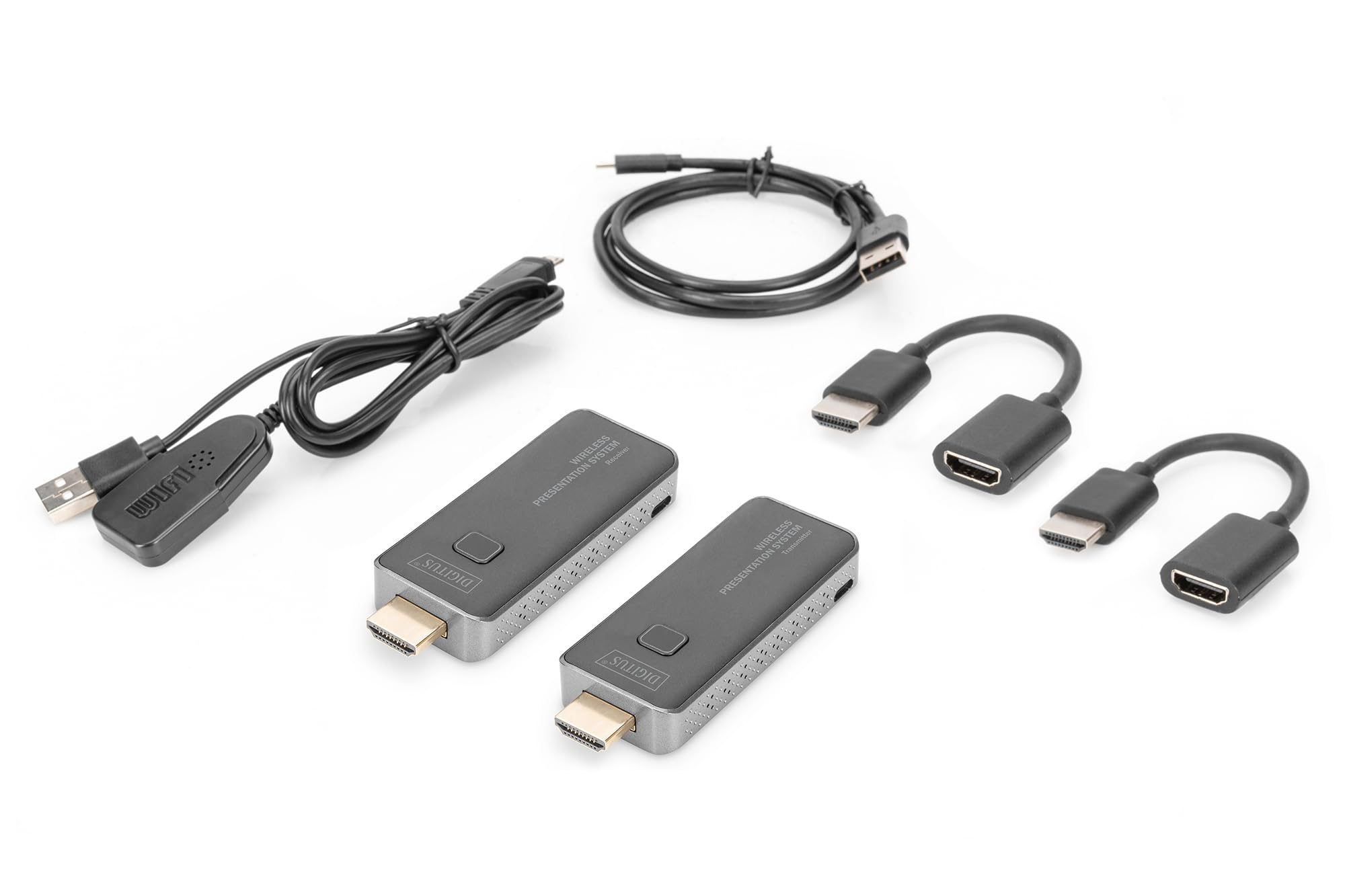 DIGITUS DS-55319 Click & Present Mini - Sistema de presentación inalámbrico - BYOD: portátil, Tableta, Smartphone - No Requiere aplicación/Controlador - True Plug & Play - Plata/Negro