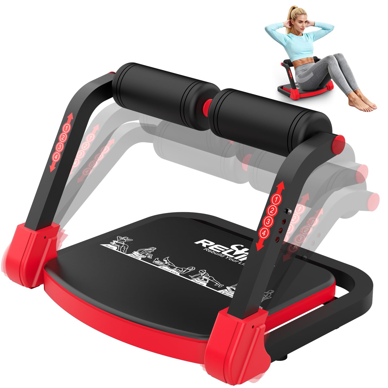 RELIFE REBUILD YOUR LIFE Appareil de musculation abdominale pour la maison, appareil pliable et 3 niveaux de résistance, abdominaux, jambes, fessiers