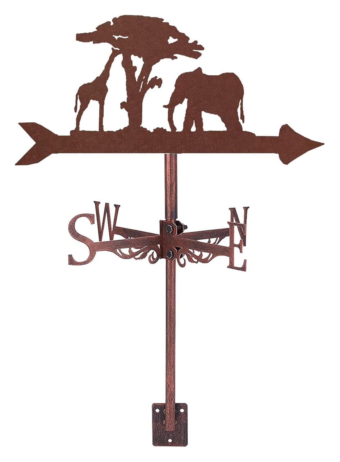 TAXXII Weather Vane Wild Animals Garden Mount Yard Decoration,Metal Weathervane Outdoor Stainless Steel Anti-Aging Direction Indicator for Farm Gazebo Decorations(Bronze,Giraffe+Elephant)
