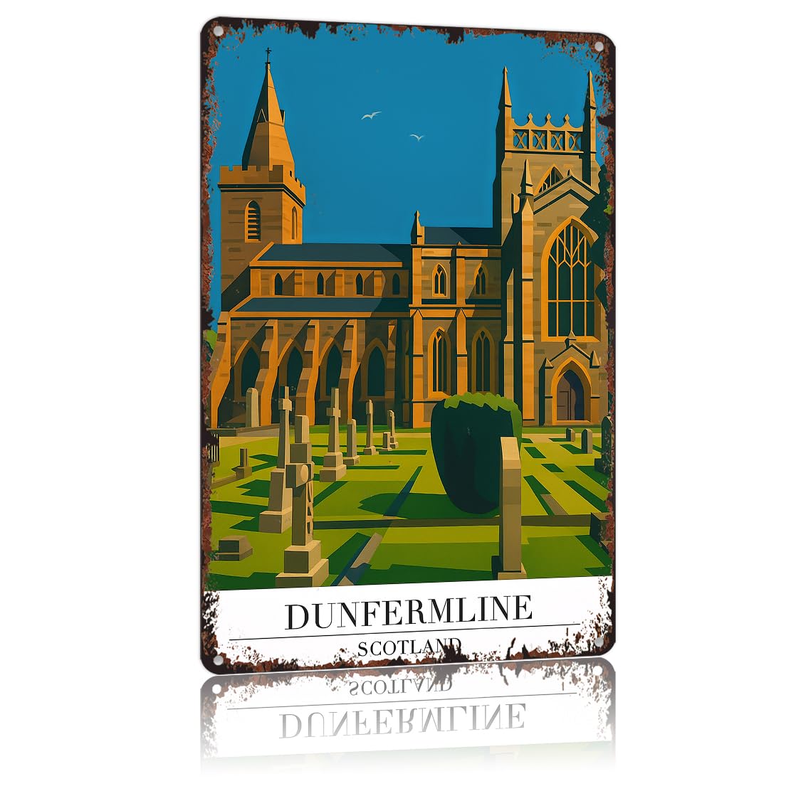 peiyeety Vintage Tin Sign Dunfermline Scotland Poster Funny Metal Sign Aluminum 8x12inch For Bathroom Bedroom Living Room Wall Decor