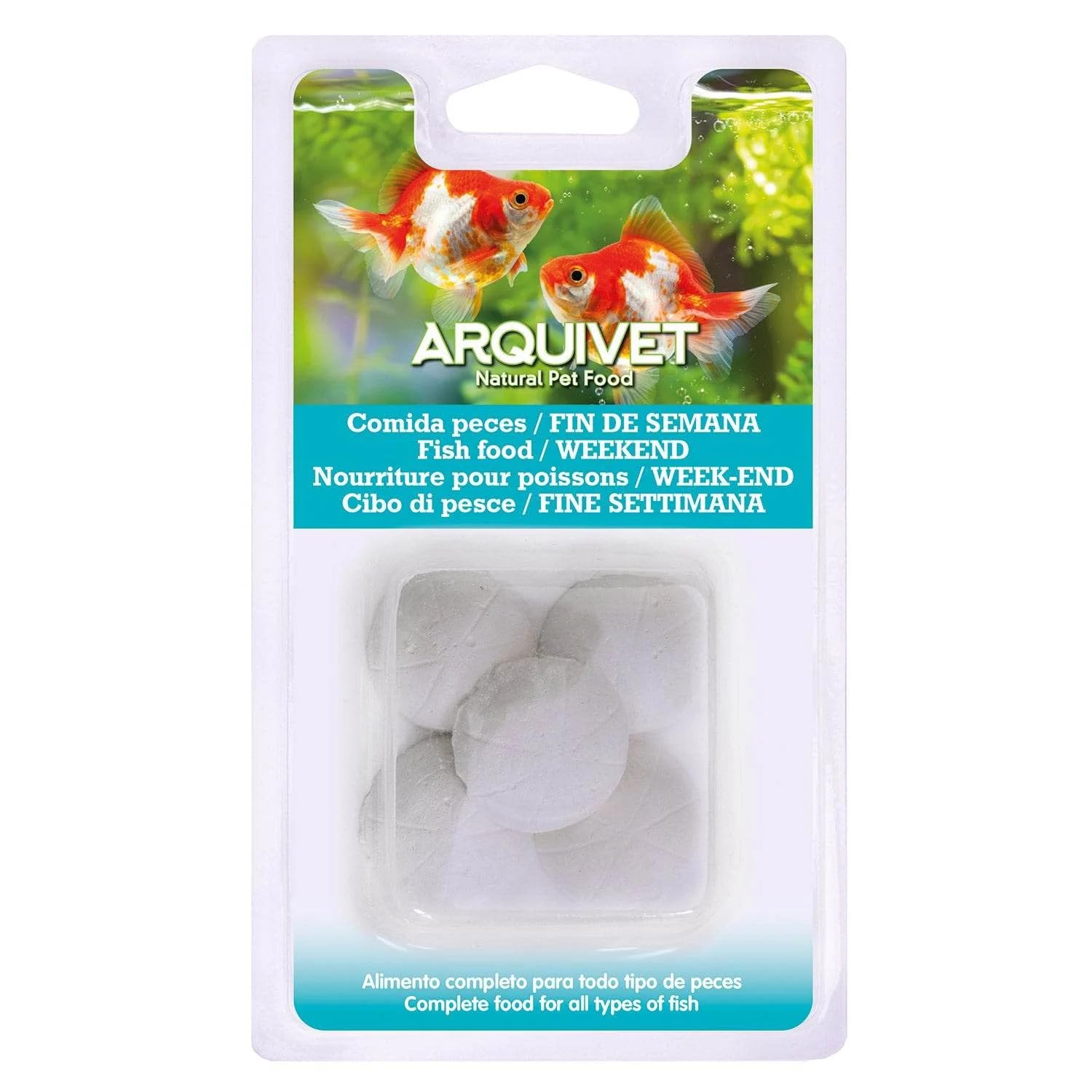 ARQUIVET Comida para Peces Fin de Semana - 5 Unidades x 15 gr - Alimento Completo para Todo Tipo de Peces de Acuario - para 10-15 Peces - Duración de 2 a 4 días