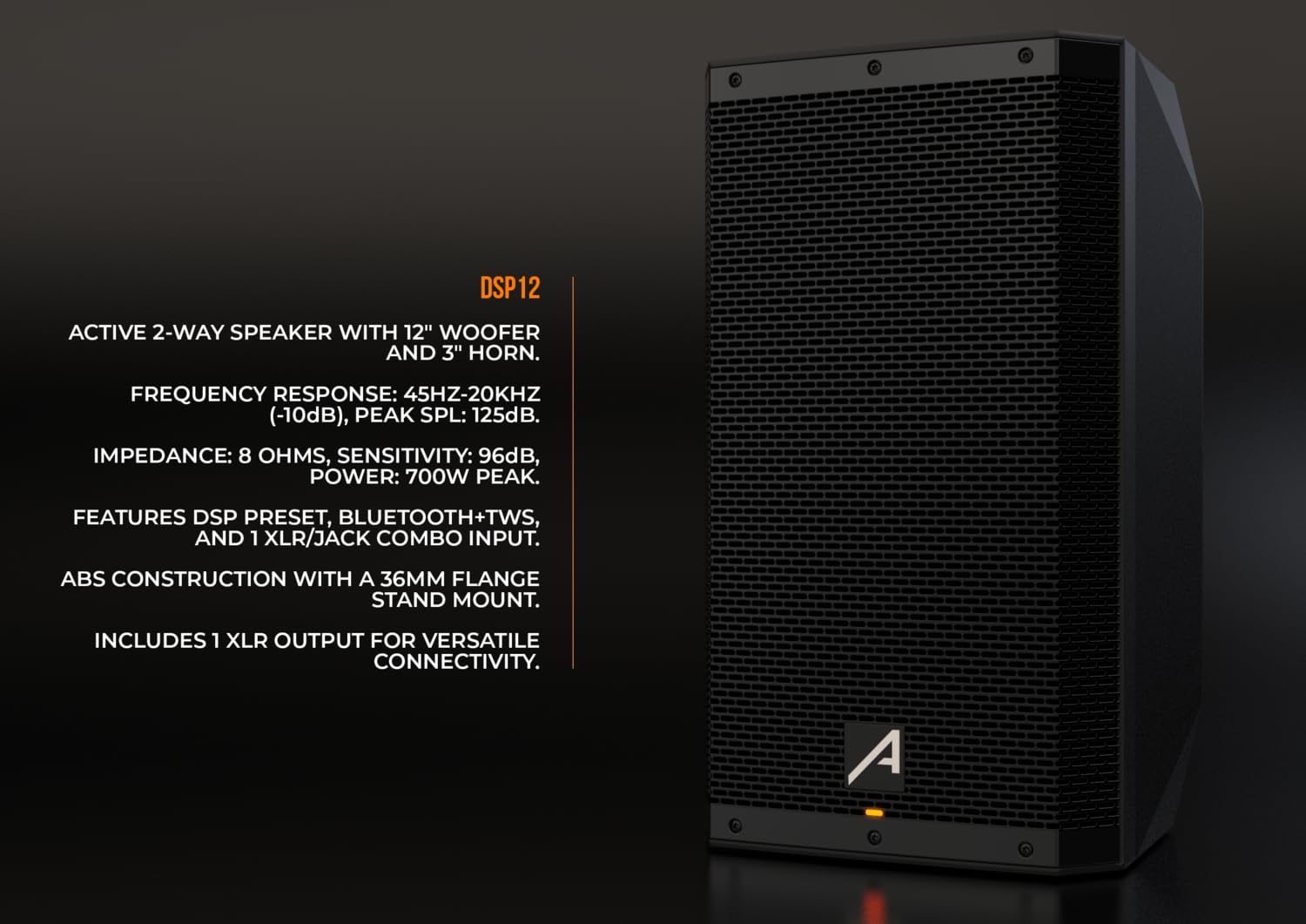 Audibax DSP12 - Altoparlante Attivo con DSP da 12" - Altoparlante Amplificato - Potenza 1200W - DSP Interno di Qualità per Equalizzazione e Modalità di Riproduzione - Altoparlante con Bluetooth