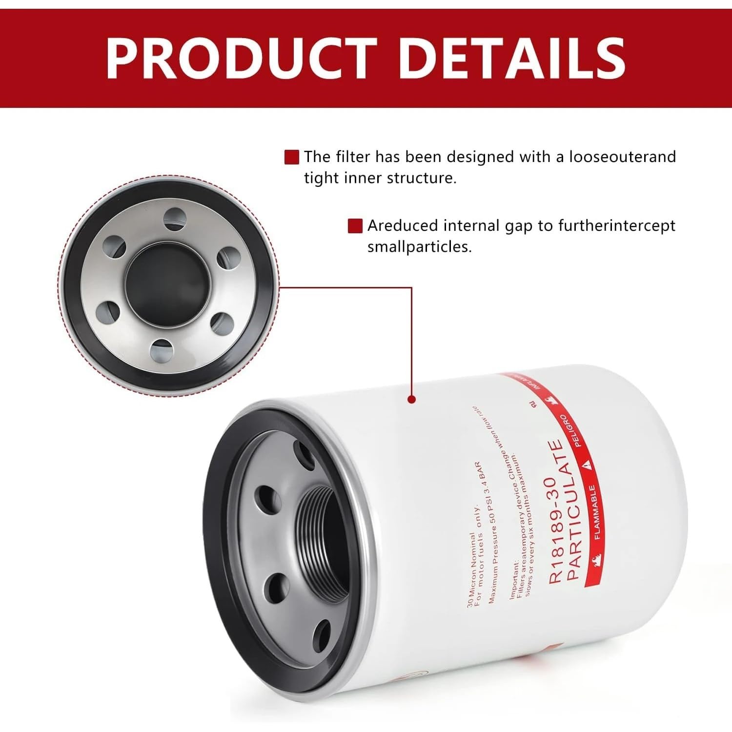 Filtro de gasolina R18189-30 K82584 U103 BT371-10 HF6117v Dispensador de combustible diésel Elemento filtrante de combustible para eliminación de partículas, 25 GPM Filtro separador de agua