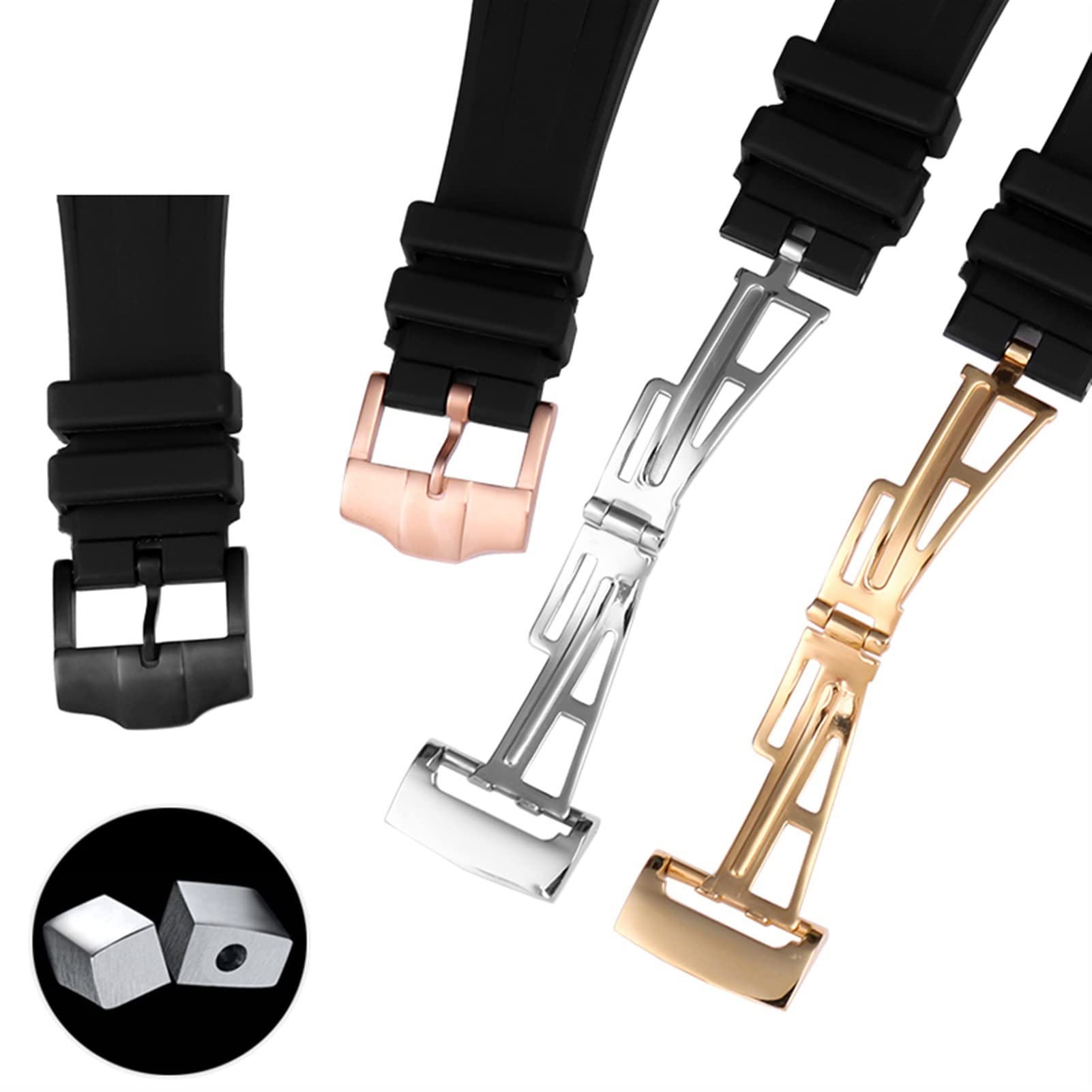 SKM Schwarzes Silikon-Gummi-Armband für Audemars für Piguet-Armbanduhr, 28 mm, AP-Band, Herren-Armband, Schmetterlings-Schnalle, Werkzeuge (Farbe: schwarze silberfarbene Schnalle, Gr??e: 28 mm)