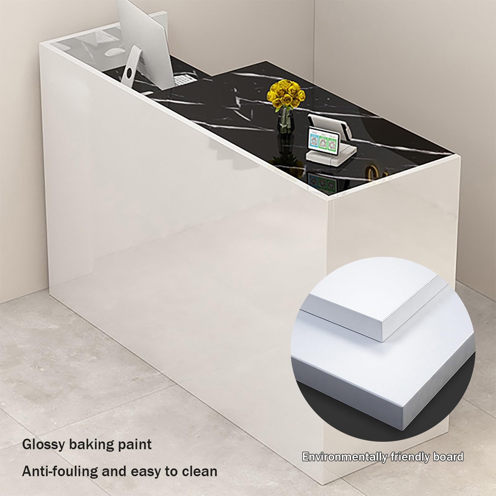 Generico Banco Reception Moderno Bianco con cassetto con Serratura e armadietto Contenitore, Ideale per saloni di Bellezza, Negozi di Abbigliamento, Hall di uffici e Uso