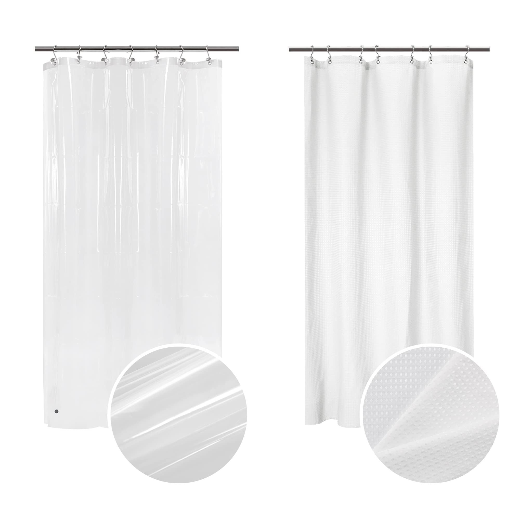 Barossa Design Waffle Weave Shower Curtain 36" x 72" & PEVA Shower Curtain Liner 36" x 72"