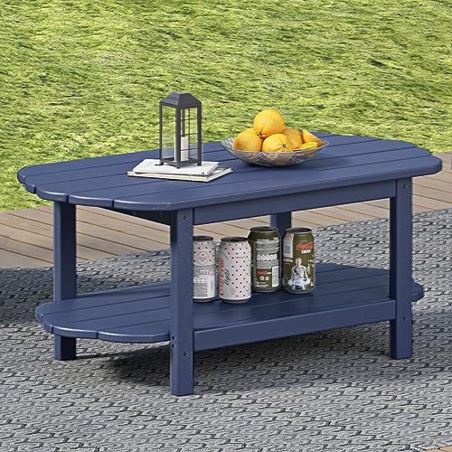 Minpinser 2 Tier Patio Table-Outdoor Coffee Table Adirondack Deck Table Hdpe Pool Side Table, Blue #TOP2