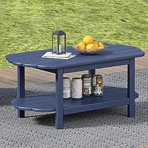 2 Tier Patio Table Outdoor Coffee Table Adirondack Deck Table HDPE Pool Side Table Blue