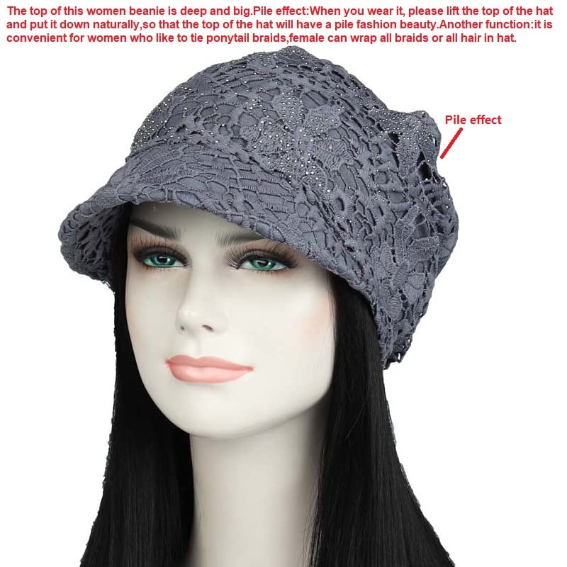 QIWENJUN Summer Hats for Women Slouchy Beanie with Brim Cutout Spring Autumn Skull Cap with Brim Visor Womens Hats with Brims