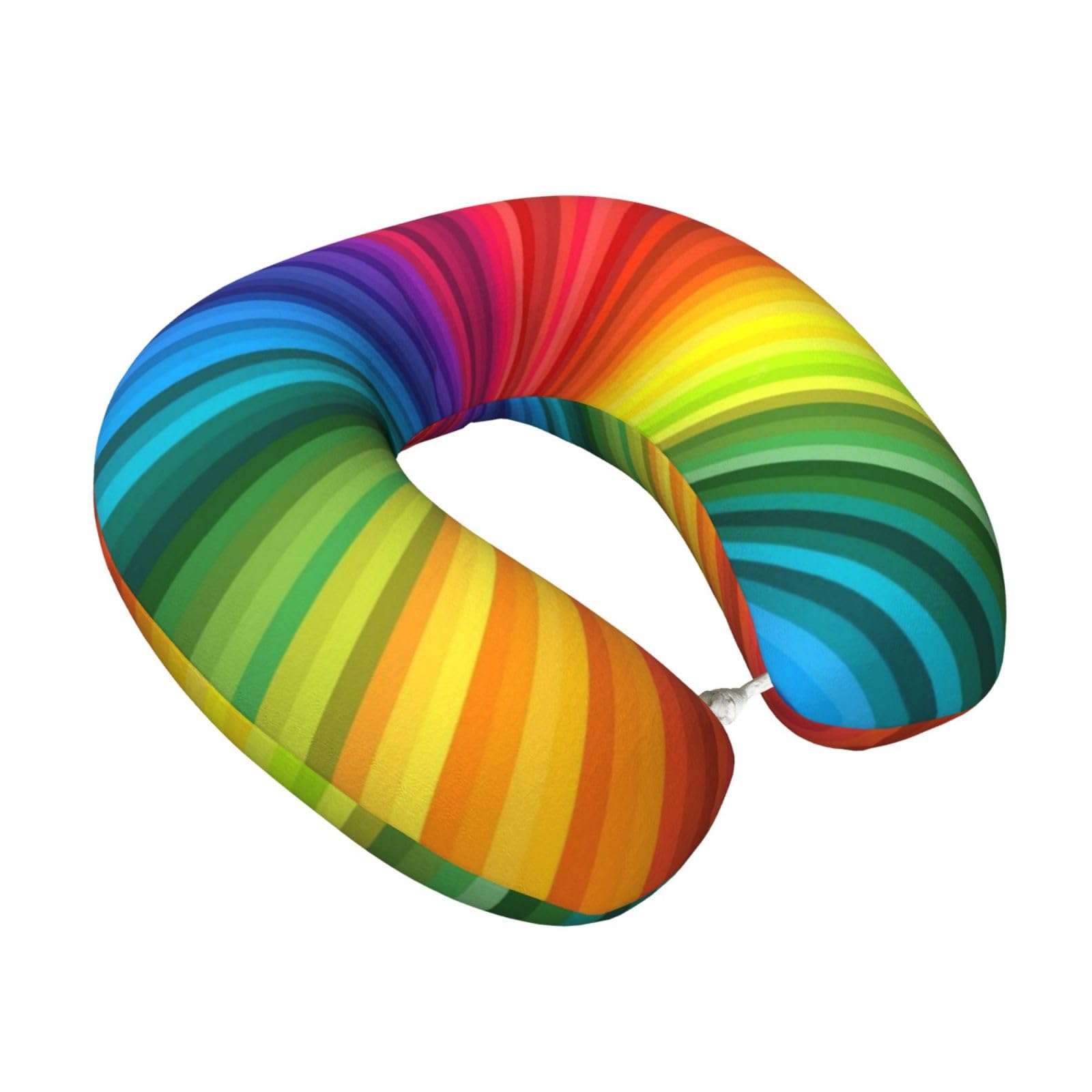 LKYMOH Rainbow Colored, Travel Neck Pillow U-Shaped Memory Neck Support Soft Comfortable With Washable Cover For Airplane Car Traveling and Office