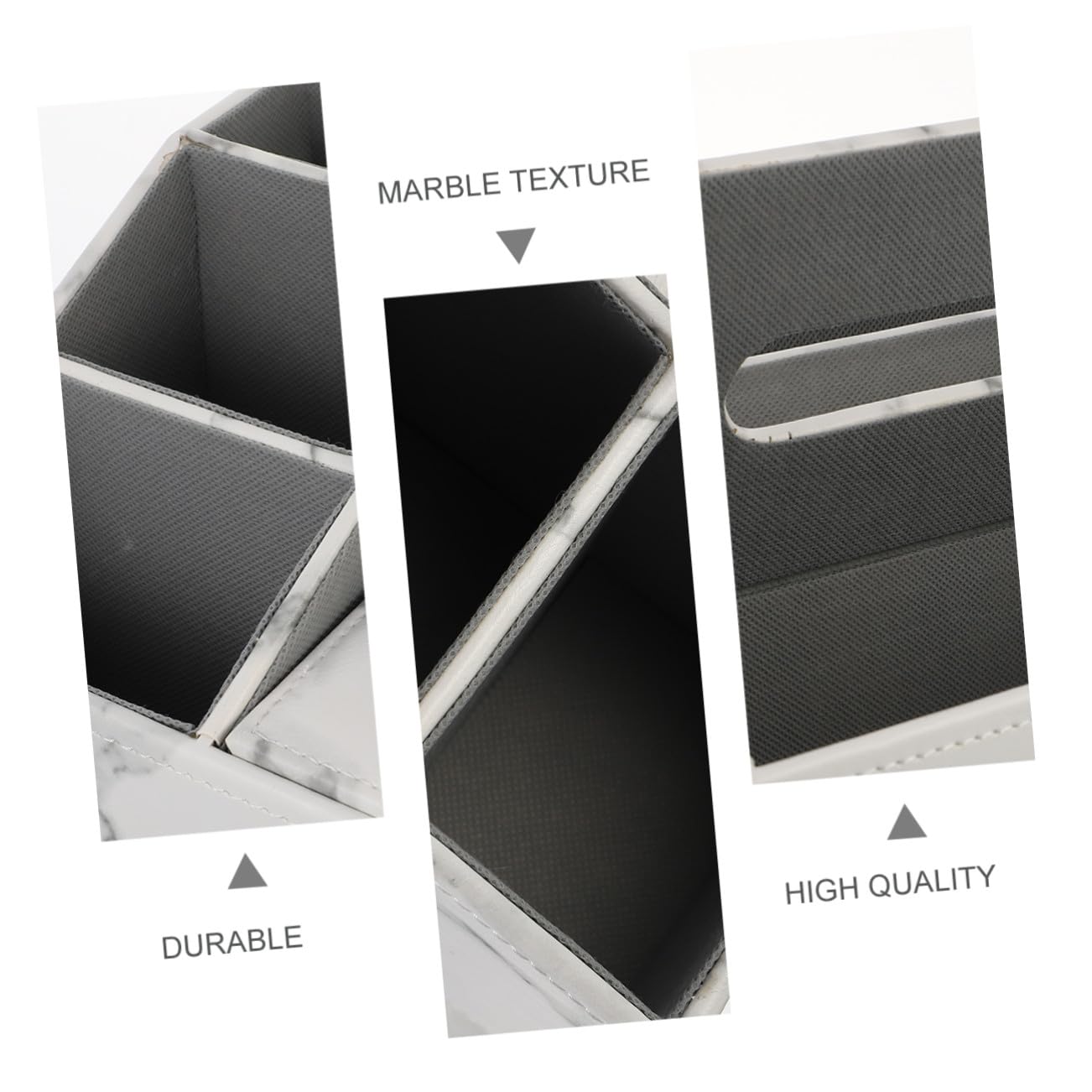 Caja Organizadora Multifuncional de Escritorio Soporte para Mando a Distancia, Cuero Grueso Veta de Mármol Claro y Gris, 3 Compartimentos para Hogar y Oficina