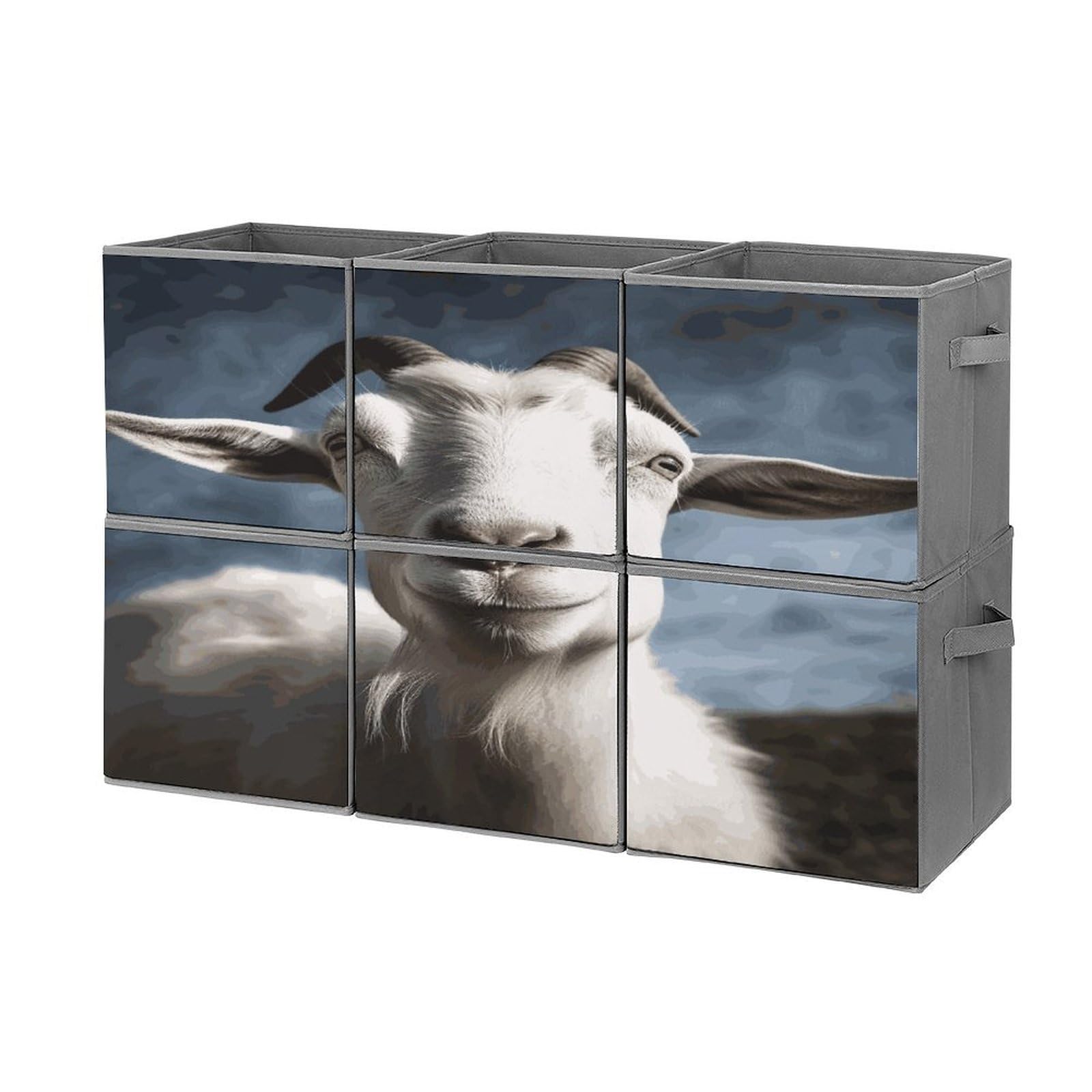 Fekiloot Style Goat Storage Bin For Foldable And Handles,Closet Organizer Of 6-Pack Stackable,Storage Box For Living,Room, Office,Bedroom,Closet