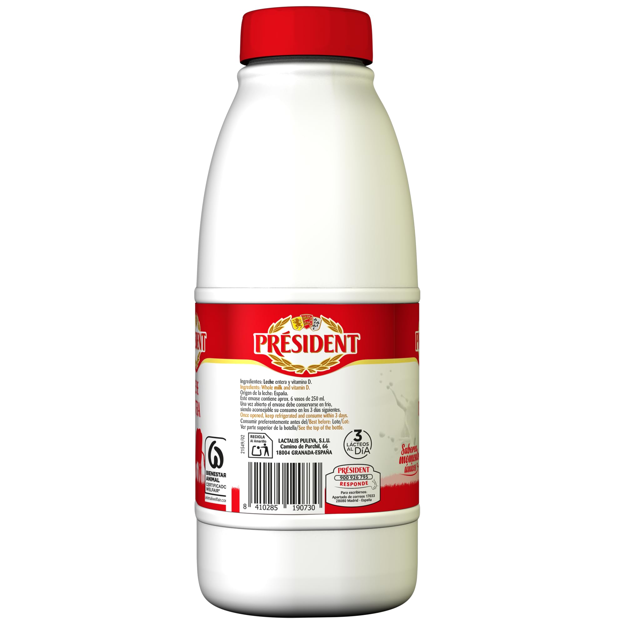 Président Leche Entera Bienestar Animal UHT Pack 6 x 1,5L