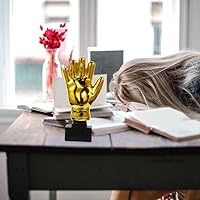 Vista 2 de ULTNICE Trofeo de portero de fútbol de 10.6 pulgadas con forma de guantes dorados con base para reconocimiento de partidos de jardín de infantes