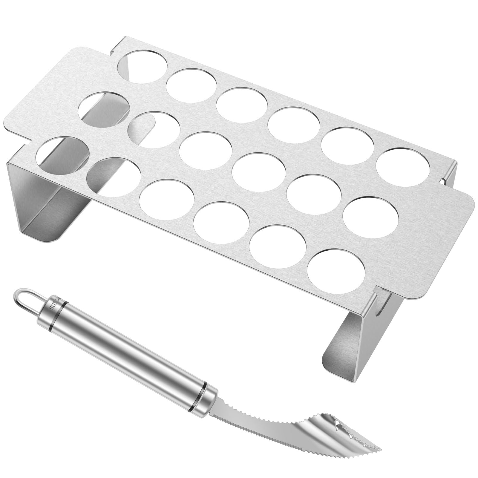 2Pcs Jalapeno Poppers Rack for Grill with Pepper Corer Tool, 18 Holes Poppin Popper holder, Stainless Steel Pepper Holder for Cooking Chili, Chicken Legs, Wings Peppers