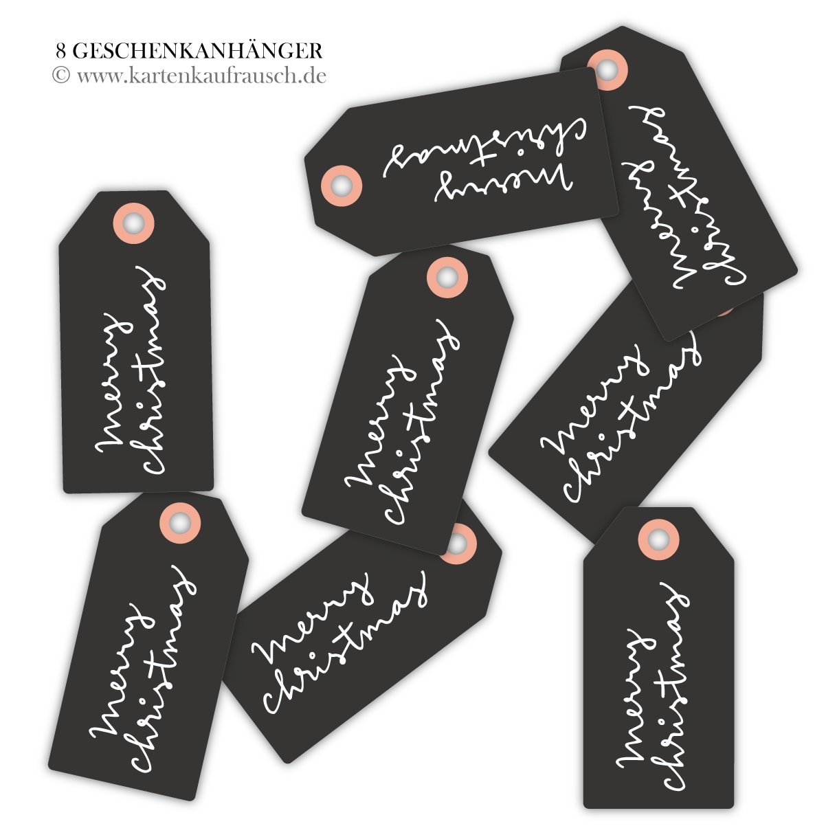 80 moderne Weihnachts Geschenkanhänger farbig, dunkel grau, Papieranhänger Hängeetiketten Hangtag-Set für Weihnachten mit Handschrift: merry christmas • um Geschenke schöner zu schenken