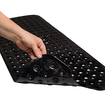 TAGPR PVC Door Bathroom Mat Anti Skid Slip Blue Long Bathroom mat (Black 100x40)