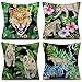 Funda de Cojin Jungla Hoja Tropical Juego de 4 Fundas Cojines Decorativos Patrón Animal Tigre Leopardo Hojas Verdes 45x45 cm Decorativa Hogar Cojín Cama Sofás Sala de Estar Dormitorio Multicolor