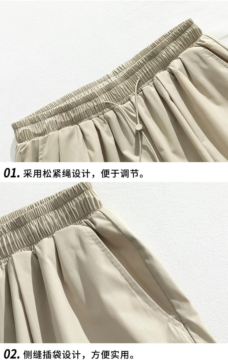 Men's Casual Loose Fit Cargo Shorts with Elastic Drawstring Summer Workwear Shorts