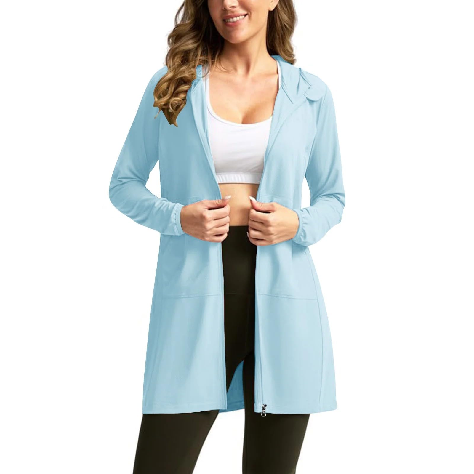 Veste De Sport Femme UPF 50+, Veste De Course À Pied À Fermeture Éclair À Manches Longues, Chemise Anti-UV Légère À Capuche Pour La Plage, Le Yoga Et L'Extérieur