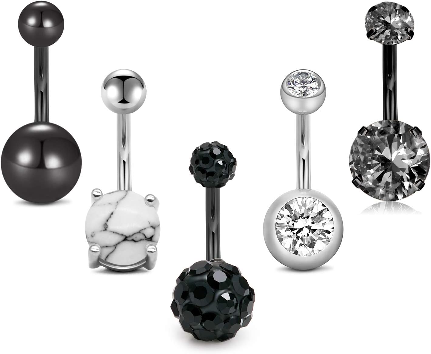 Belly Button Ring Surgical Steel Belly Rings for Women Hypoallergenic Belly Button Rings Clicker Belly Button Ring Belly Piercing Silver Rose Gold Pink Black Navel Rings for Women