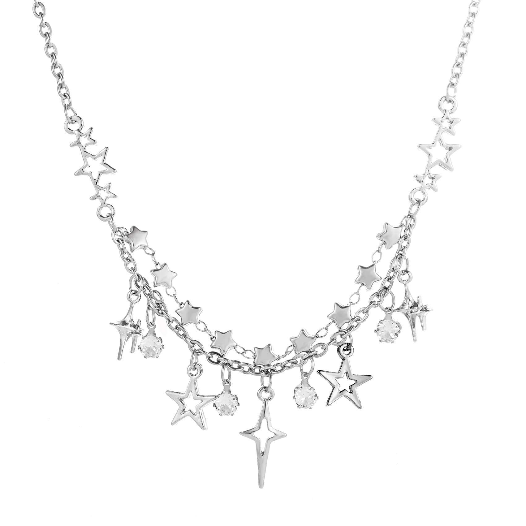 YREQUE Star Y2k Pendant Necklace for Women Stainless Steel Silver Punk Aesthetic Chain Necklace Jewelry