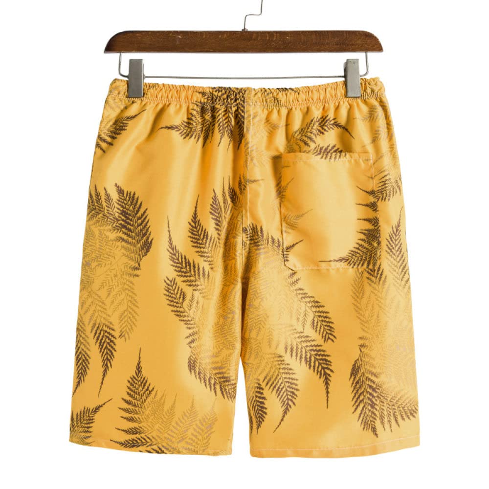 Camisa Hawaiana Hombre, Camisa Hawaiana Para Hombre Y Pantalones Cortos De Playa Hawaianos Conjunto De Hojas De Plantas Amarillas De Algodón Trajes De Hawaii Camisa De Playa De Manga Corta Casual Y
