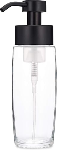 Rail19 Dispensador de jabón espumoso de vidrio grande con bomba de metal, 10oz (negro)