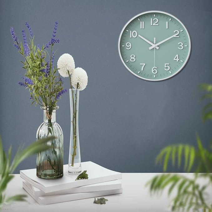 Reloj de Pared HZDHCLH 30 cm - Moderno, Silencioso, a Pila, Color Verde miniatura 2