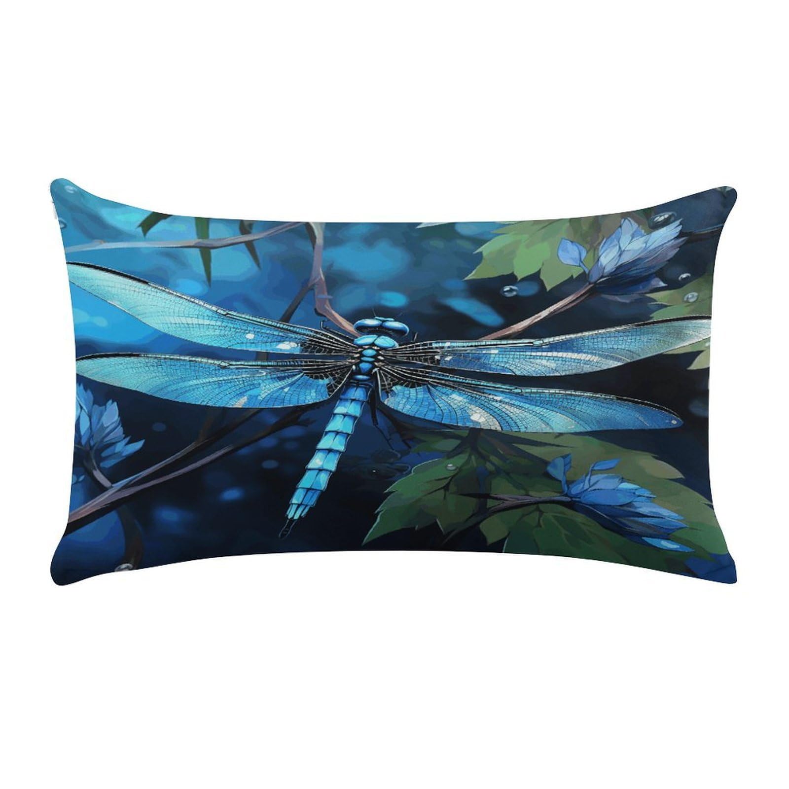 VstaDank Art Blue Dragonfly Throw Pillow Covers Rectangular Cushion Case Short Plush Pillowcase with Zipper Luxury Cozy Lumbar Pillows Shells Decorative Pillow Shams 12 X 20 Inch