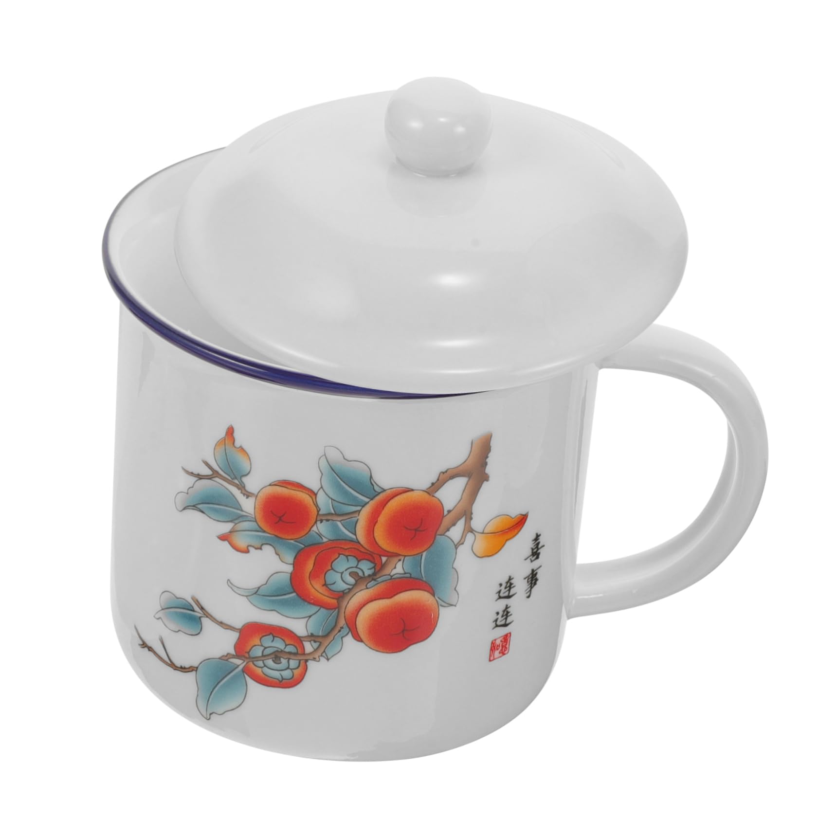 Emaillebecher Kaffeebecher Retro Vielseitiger Vintage mit Deckel aus Emailliertem Stahl für Outdoor Camping und Bürogebrauch