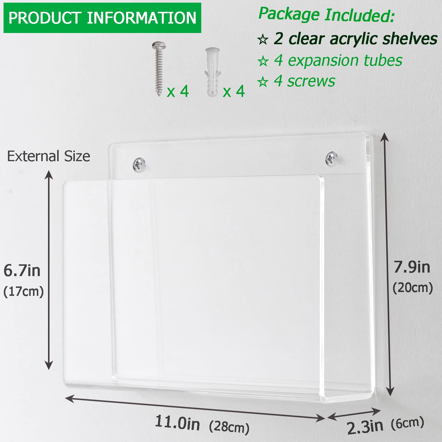 2 Stück Zeitschriftenhalter, Wandhalterung, transparentes Acryl-Zeitschriftenständer, Organizer, Ordner, Bücherregal, Aktenregal für Wartezimmer, Wohnzimmer, Büro, Zuhause