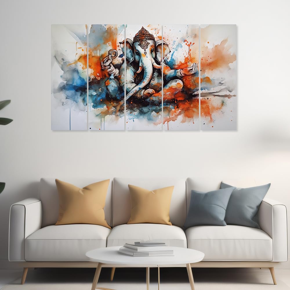 DEKORSTATION Big Size Multiple Frames, Beautiful Ganesha Wall Painting for Living Room, Bedroom, Office, Hotels, Drawing Room Wooden Framed Digital Painting | dspnl508 1