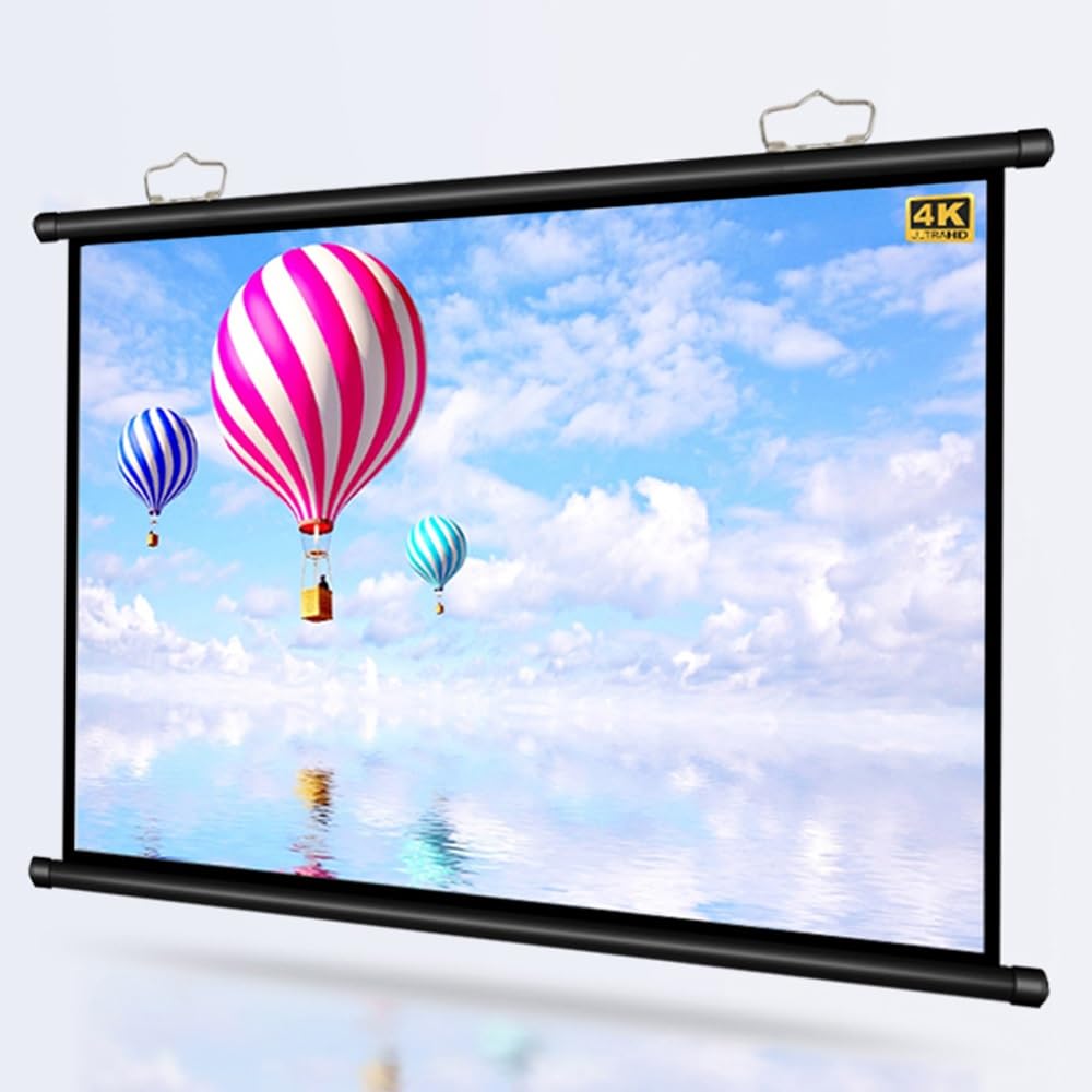 Pantalla De Proyección 40 50 60 72 Pulgadas Pantalla Proyector Enrollable Manual Pantalla De Cine En Casa En Pared para Interior Exterior, HD 4K Antiarrugas(50 Inch (16:9))